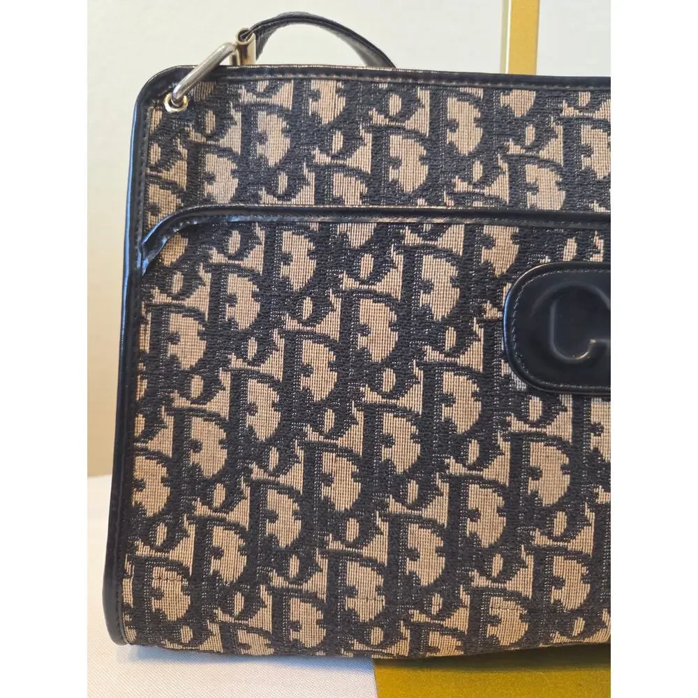 Christian Dior Trotter Monogram Shoulder Bag Navy Canvas CD Logo Vintage - Picture 6 of 16